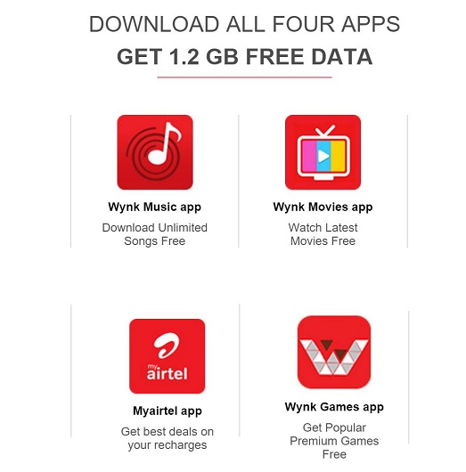 India Desire : Airtel Loot:Free 1.2 GB  Data For Downloading 4 Apps